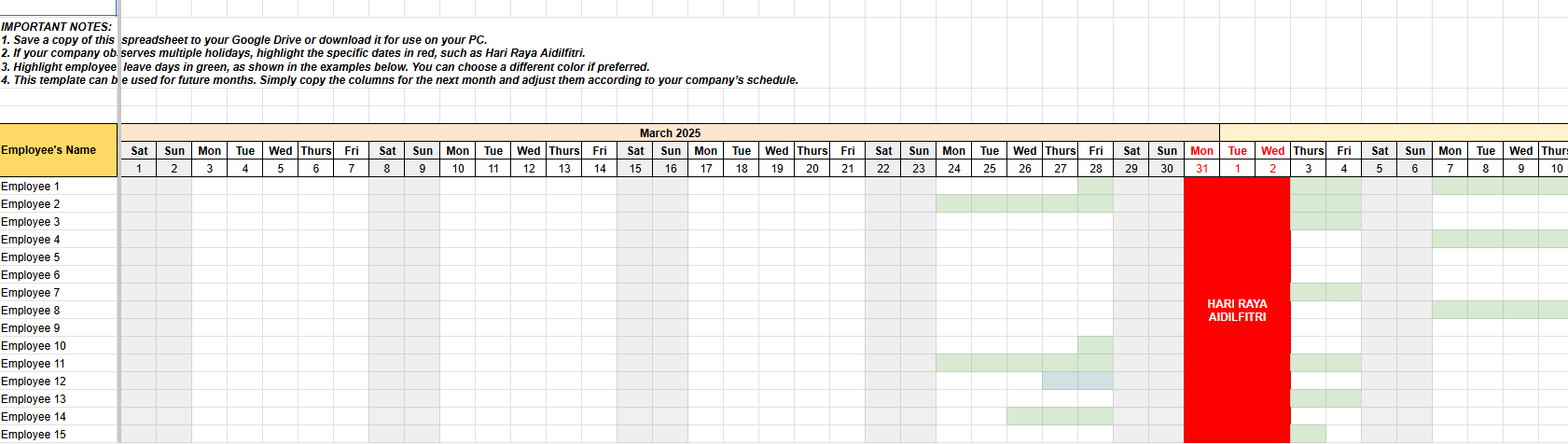 Request Leave Template for Aidilfitri Raya